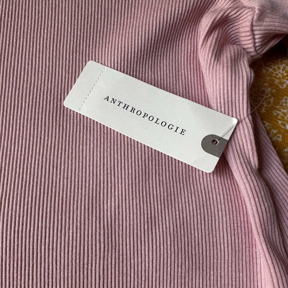 NWT Anthropologie Pink Ribbed Pima Cotton Modal Open Shoulder Long Sleeve XL - Picture 6 of 7